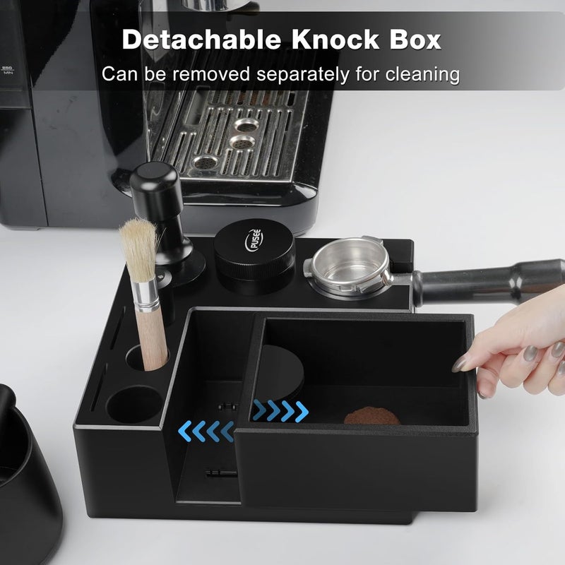 PUSEE Espresso Knock Box & Tamp Station, 9 in 1 Espresso Organizer, Fit 51,54,58MM Tamper, Distributor, Portafilter & Puck Screen Accessories, Detachable Knock Box - Image 5